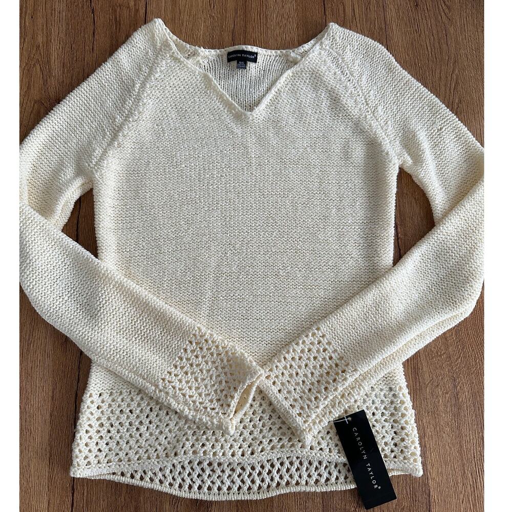 Carolyn Taylor Knitted Chunky Cream Sweater Size Small NWT